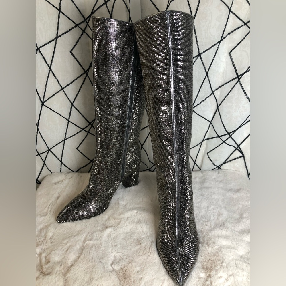 INC Pewter Crystal Knee Boot